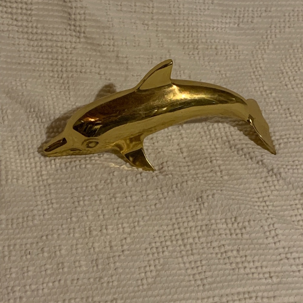 Mid-Century Modern Brass Dolphin Figurine - Picture 1 of 7